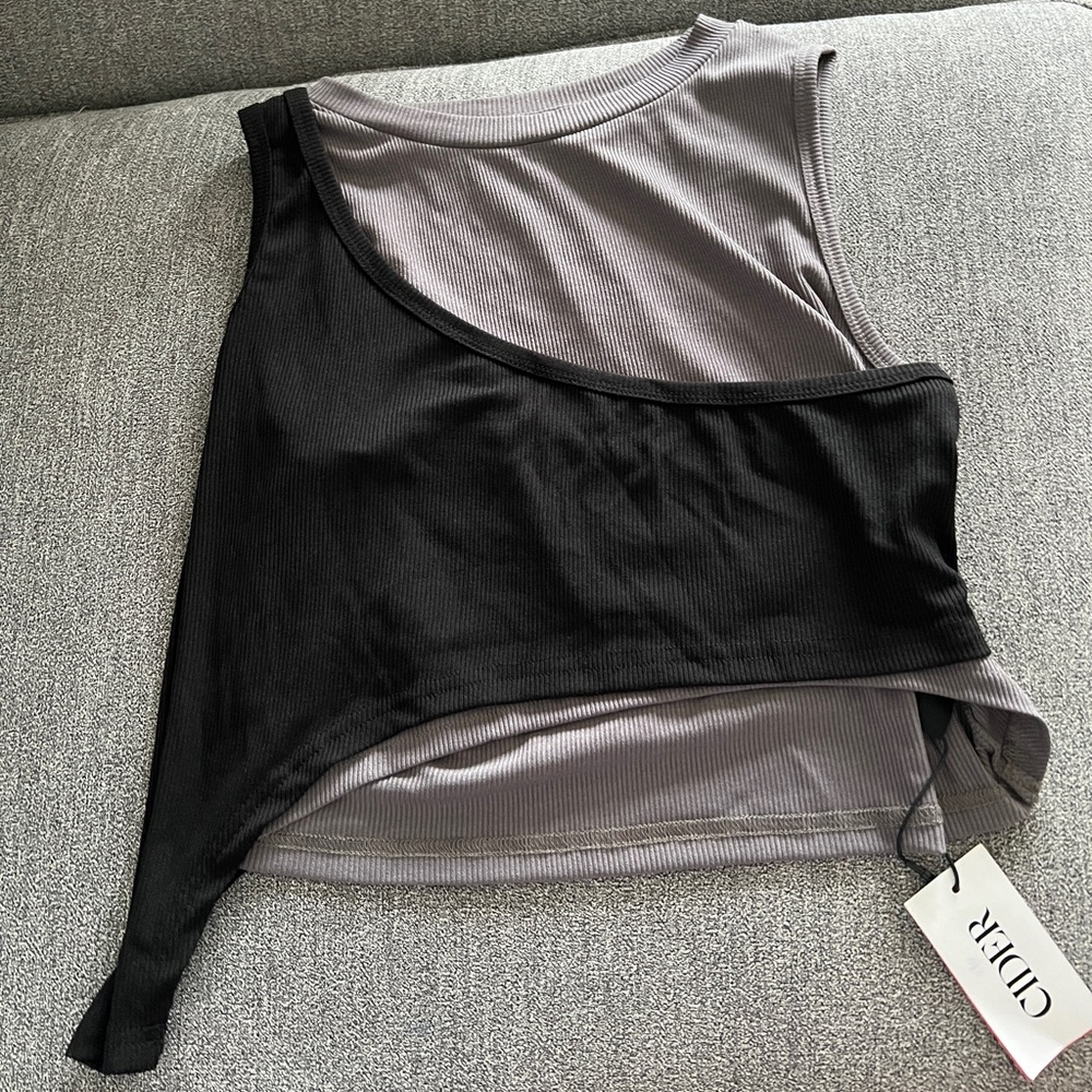 Rib Two Tone Cut Out Tank Top